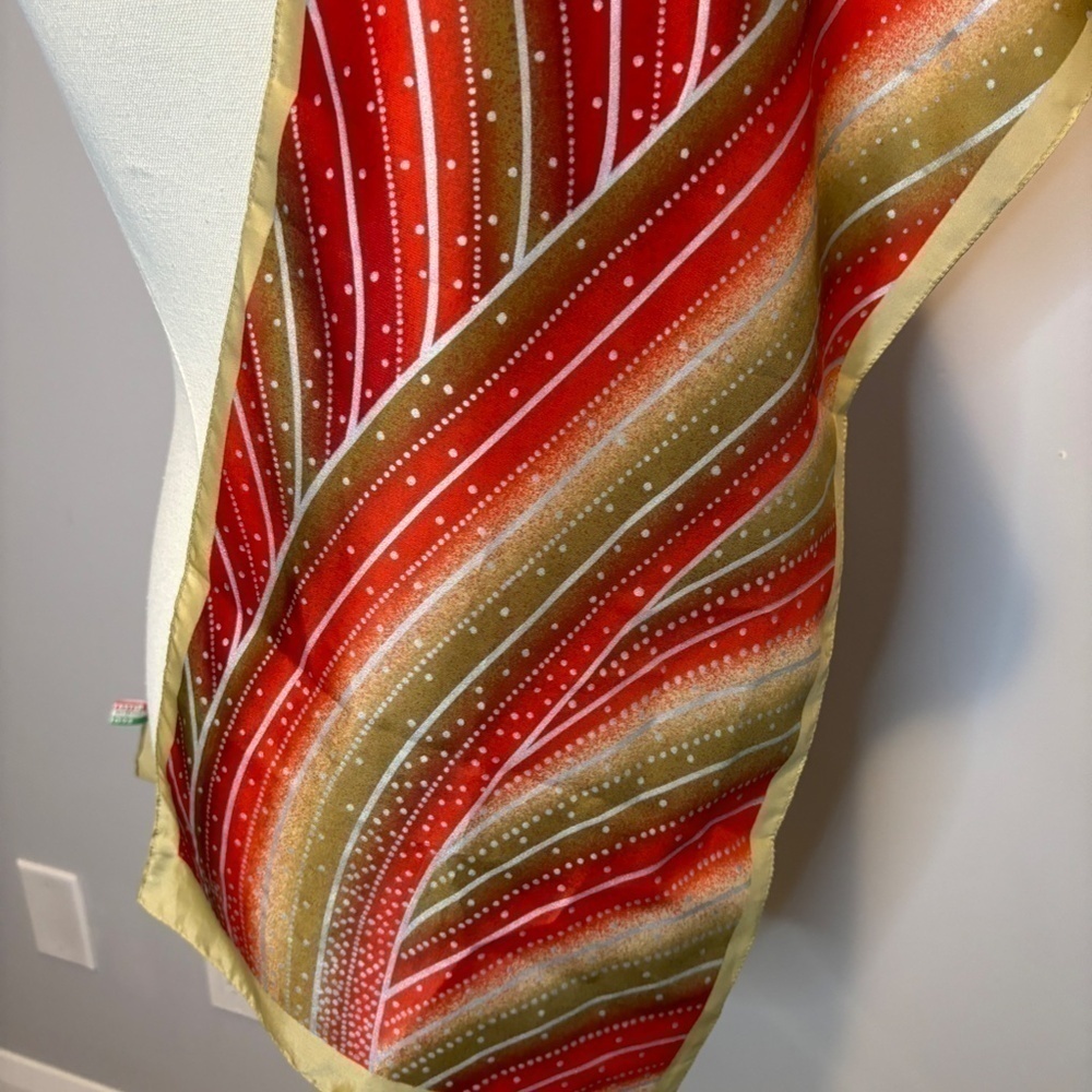 Vintage, Made in Italy, Red, Silver, Beige Scarf, Circa 1970s - Picture 6 of 6